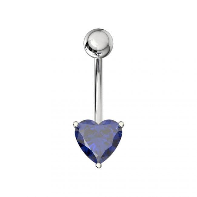 925 Sterling Silver Single Jewelled Heart in Claw Setting Navel Belly Bar - Monster Piercing