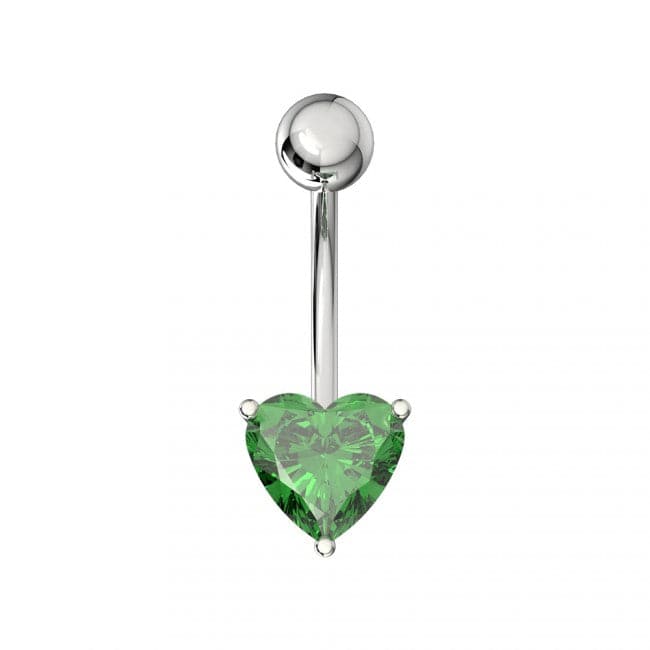 925 Sterling Silver Single Jewelled Heart in Claw Setting Navel Belly Bar - Monster Piercing