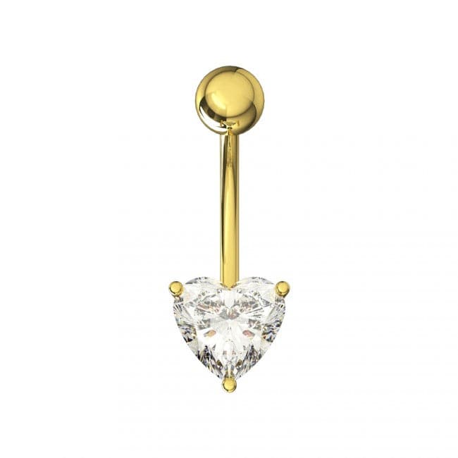 925 Sterling Silver Single Jewelled Heart in Claw Setting Navel Belly Bar - Monster Piercing