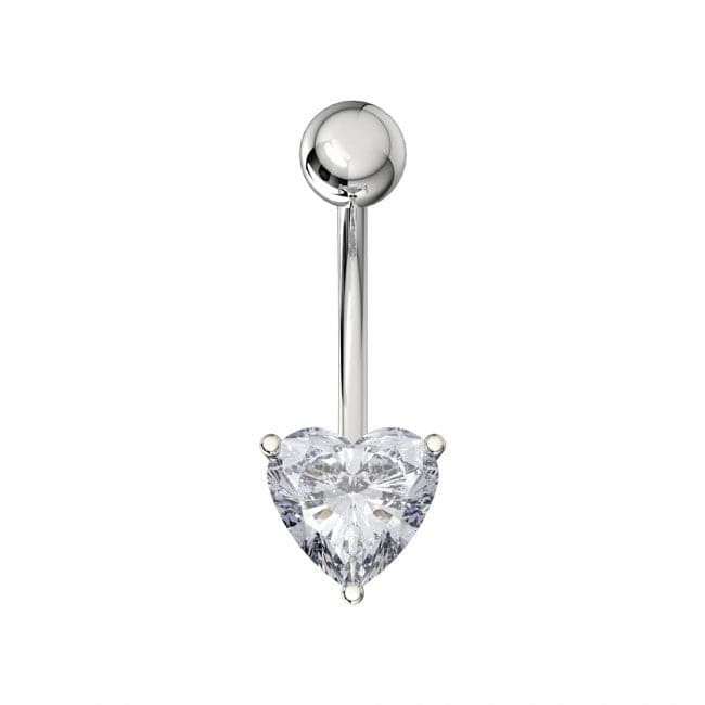 925 Sterling Silver Single Jewelled Heart in Claw Setting Navel Belly Bar - Monster Piercing