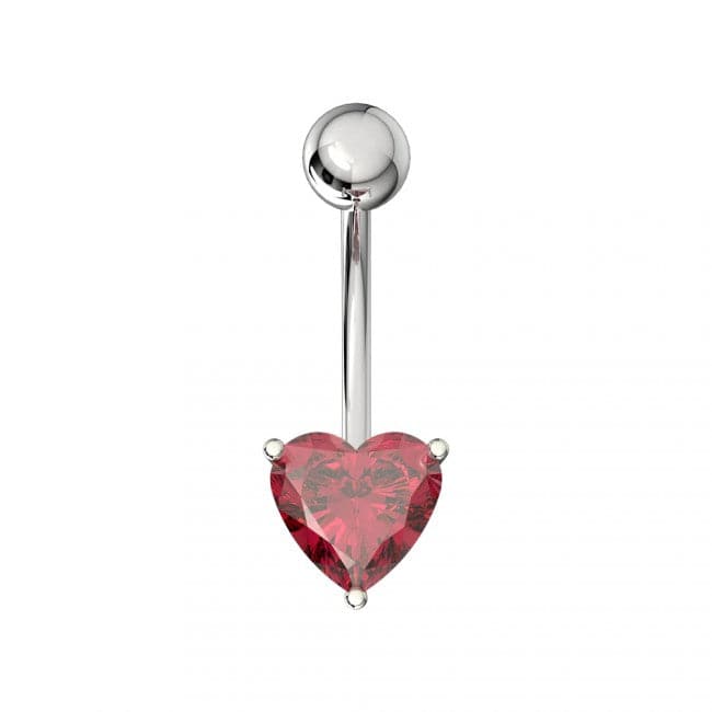 925 Sterling Silver Single Jewelled Heart in Claw Setting Navel Belly Bar - Monster Piercing