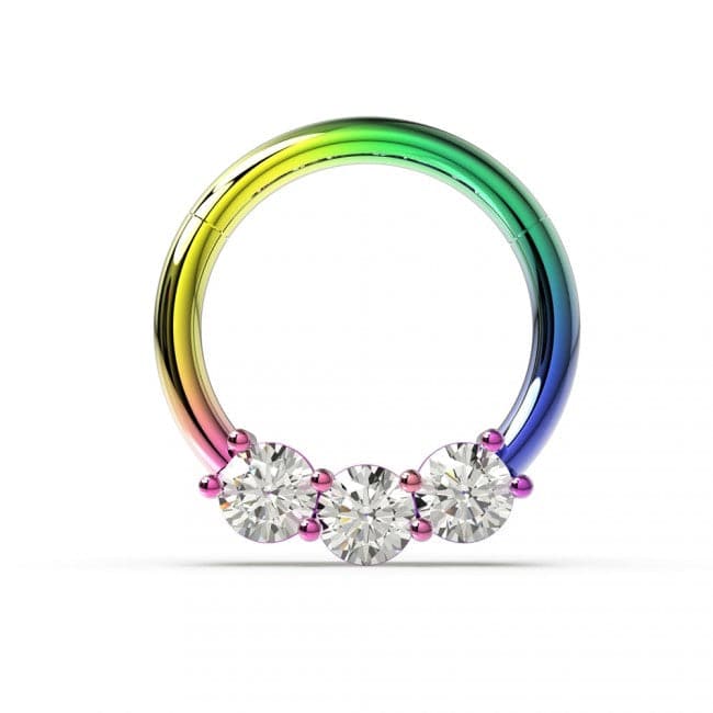 316L Surgical Steel Prong Set Clear CZ Stones Hinged Segment Clicker Ring - Monster Piercing