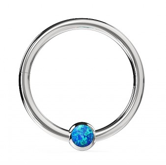 316L Surgical Steel Hinged Segment Ring With Bezel-Set Opal Stone - Monster Piercing