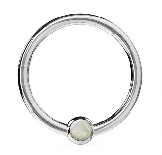 316L Surgical Steel Hinged Segment Ring With Bezel-Set Opal Stone - Monster Piercing
