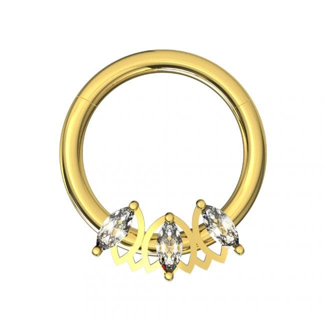 Triple Marquise CZ Stone Segment Clicker Ring - Monster Piercing