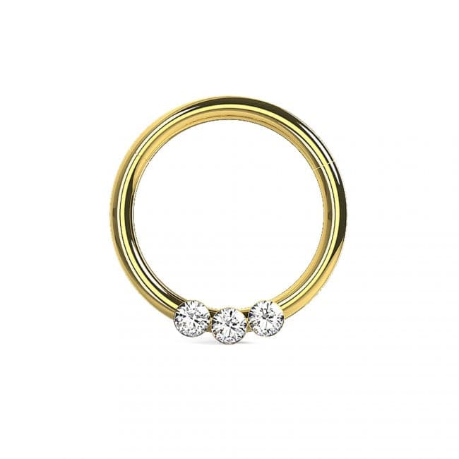 316L Surgical Steel Triple CZ Jewelled Classic Segment Clicker Ring - Monster Piercing