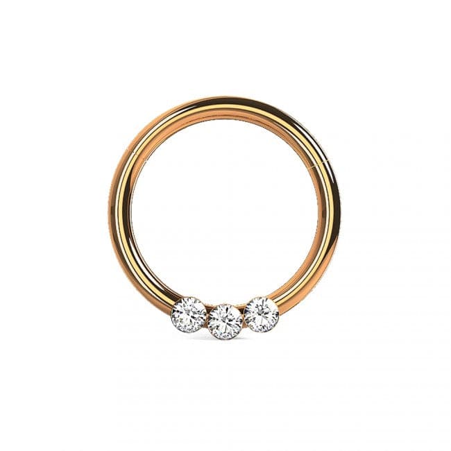 316L Surgical Steel Triple CZ Jewelled Classic Segment Clicker Ring - Monster Piercing