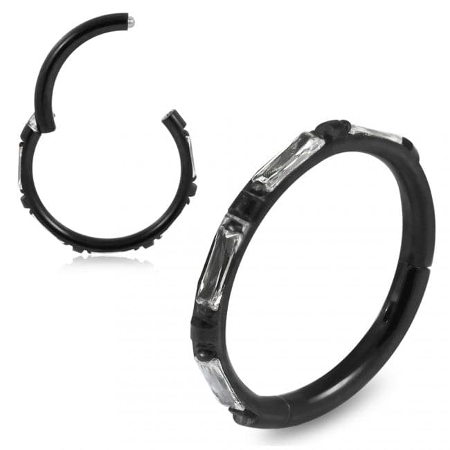 316L Surgical Steel Inlay Crystal Hinged Clicker Segment Ring - Monster Piercing