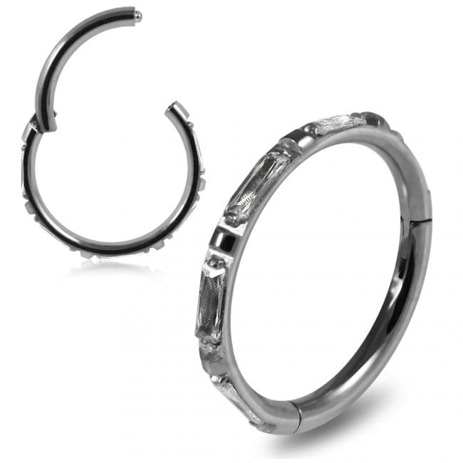 316L Surgical Steel Inlay Crystal Hinged Clicker Segment Ring - Monster Piercing
