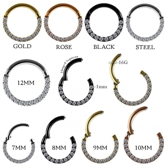 316L Surgical Steel Pave Crystal Hinged Clicker - Monster Piercing