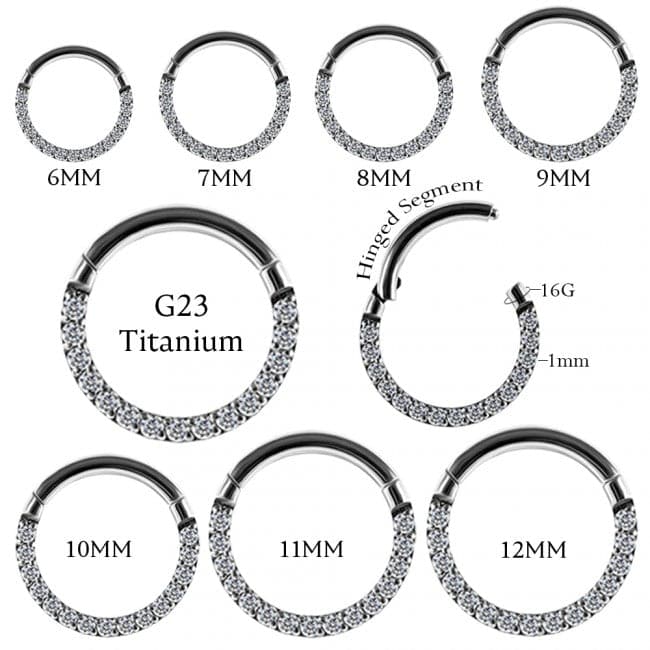 G23 Titanium Pave Crystal Hinged Clicker Segment Ring - Monster Piercing