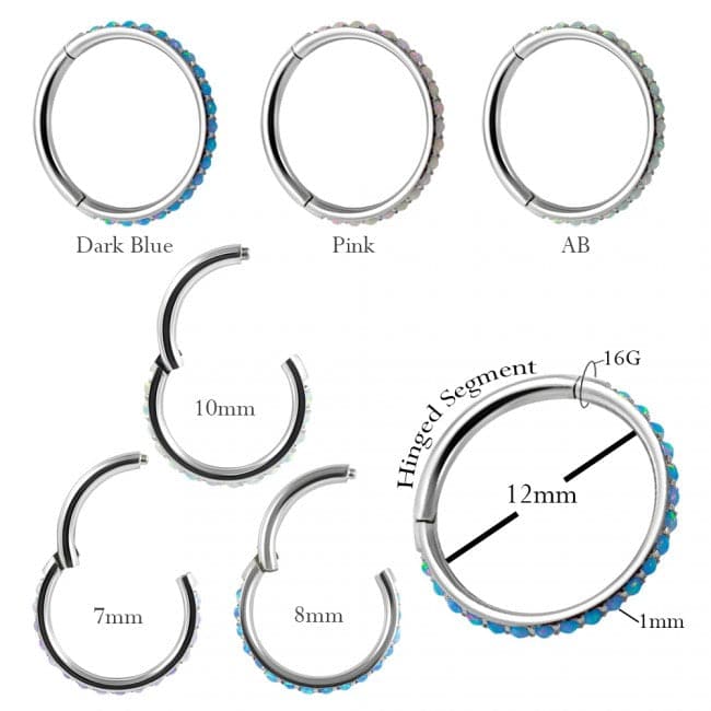 316L Surgical Steel Inlaid Opal Hinged Clicker Segment Ring - Monster Piercing