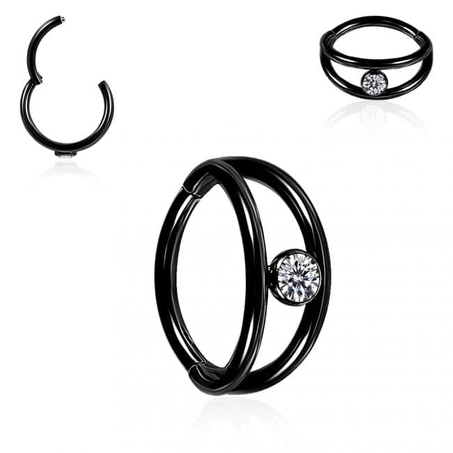 316L Surgical Steel Jewelled Eye Hinged Segment Clicker Ring - Monster Piercing