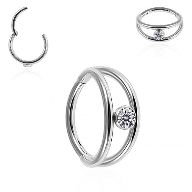 316L Surgical Steel Jewelled Eye Hinged Segment Clicker Ring - Monster Piercing