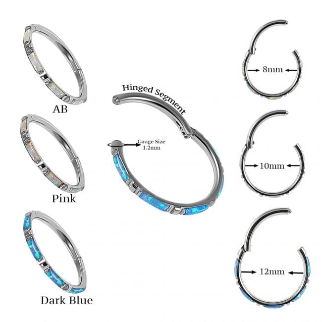 316L Surgical Steel Opal Studded Hinged Segment Clicker Ring - Monster Piercing