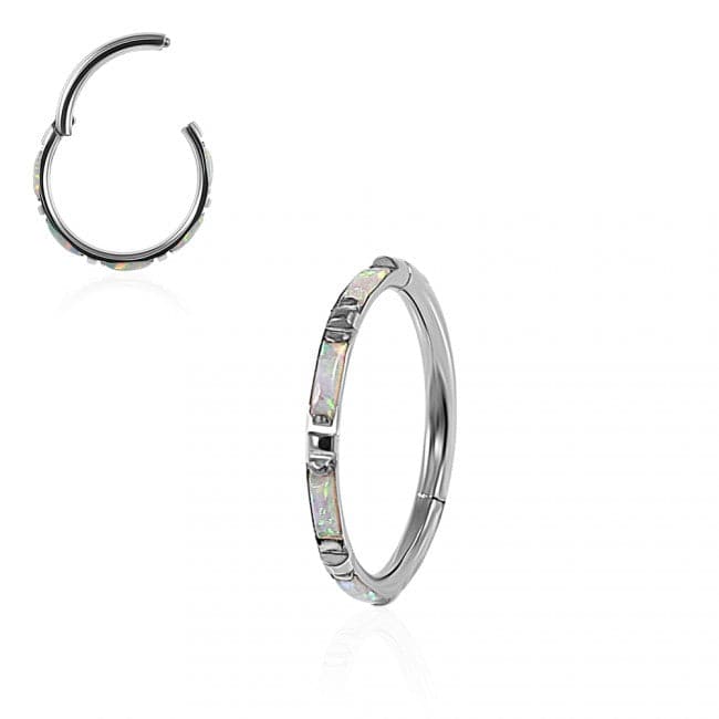 316L Surgical Steel Opal Studded Hinged Segment Clicker Ring - Monster Piercing