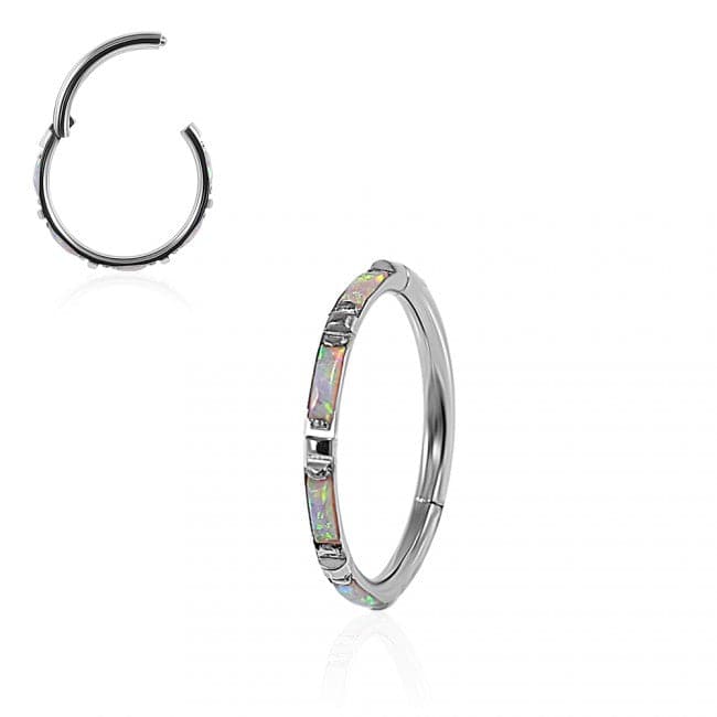 316L Surgical Steel Opal Studded Hinged Segment Clicker Ring - Monster Piercing