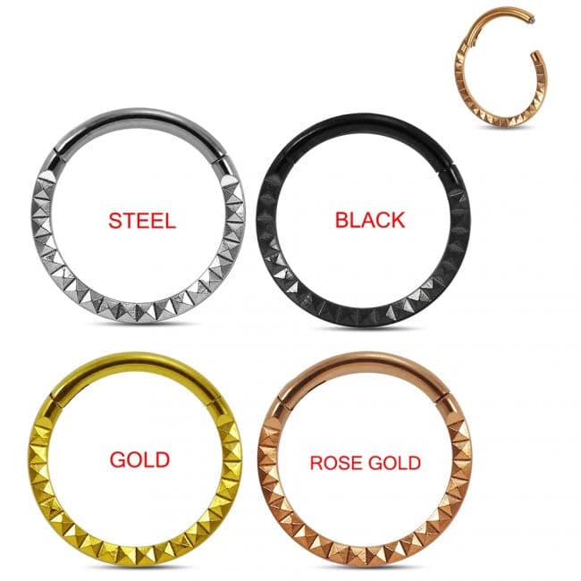 316L Surgical Steel Pyramid Laser Cut Hinged Segment Clicker Ring - Monster Piercing