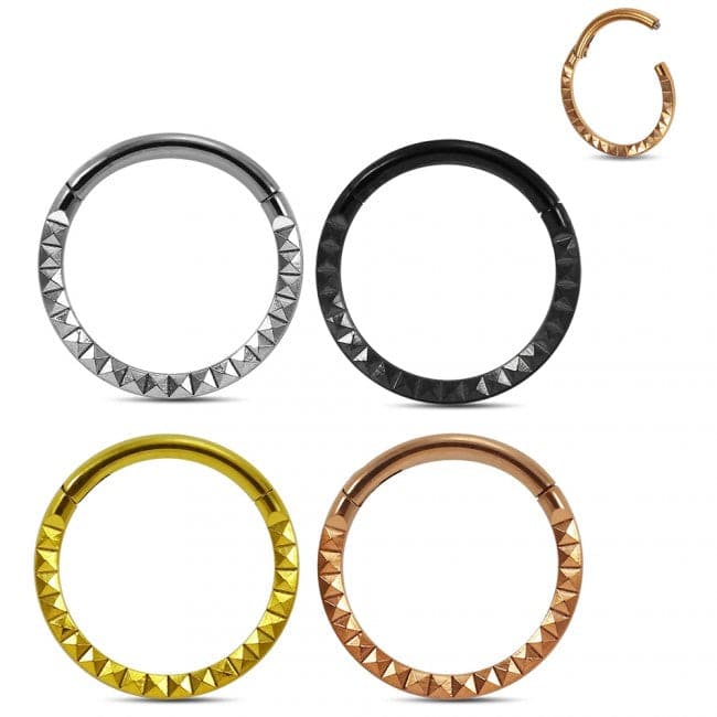 316L Surgical Steel Pyramid Laser Cut Hinged Segment Clicker Ring - Monster Piercing
