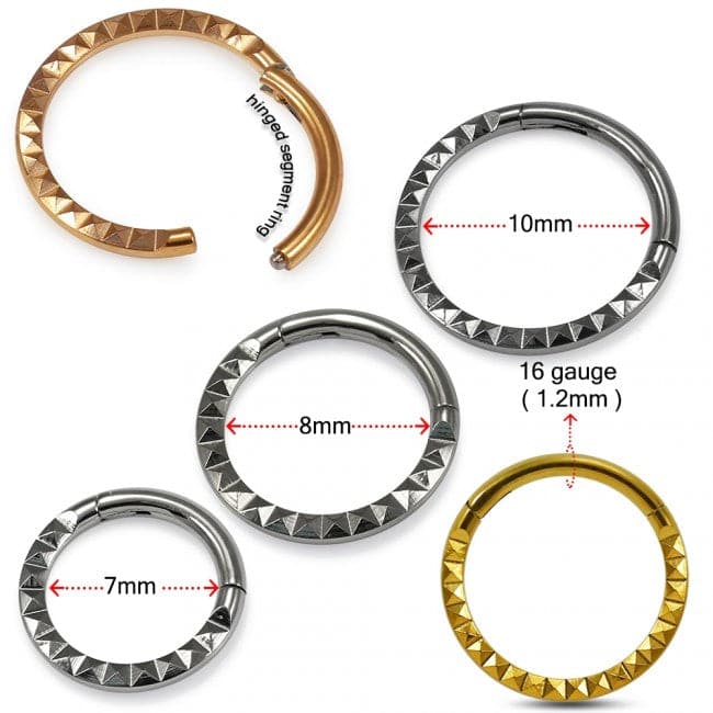 316L Surgical Steel Pyramid Laser Cut Hinged Segment Clicker Ring - Monster Piercing