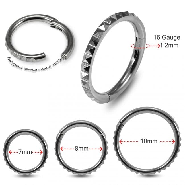 316L Surgical Steel Pyramid Cut Hinged Segment Clicker Ring - Monster Piercing