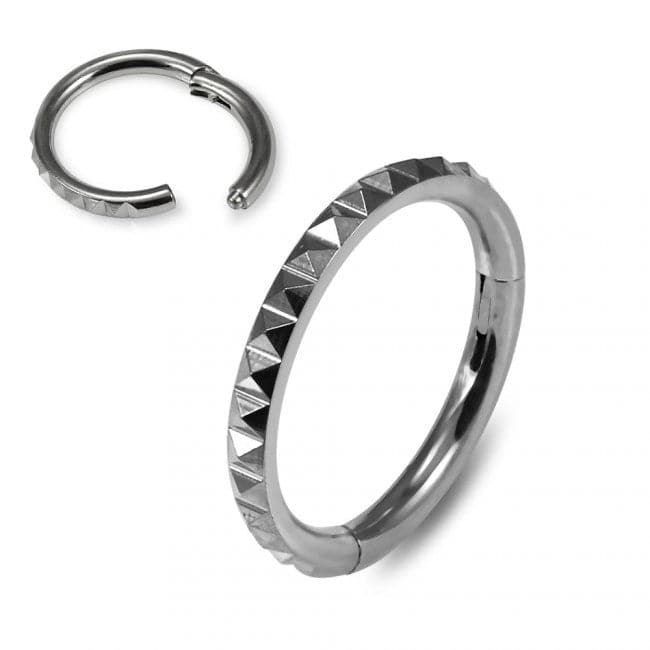 316L Surgical Steel Pyramid Cut Hinged Segment Clicker Ring - Monster Piercing