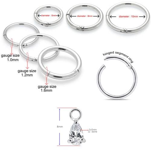 Jewelled Pear Drop Hinged Clicker Earrings - Monster Piercing
