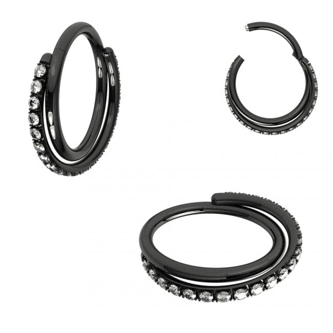 316L Surgical Steel Jewelled Double Row Twist Hinged Segment Clicker Ring - Monster Piercing