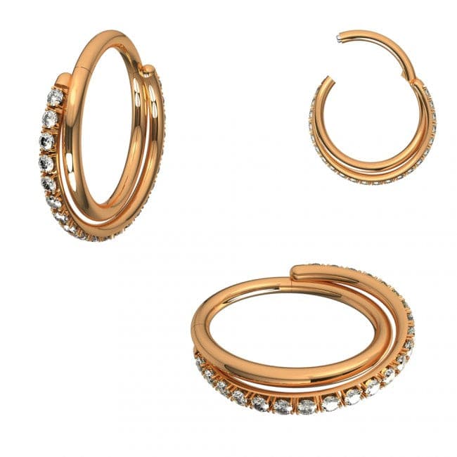 316L Surgical Steel Jewelled Double Row Twist Hinged Segment Clicker Ring - Monster Piercing