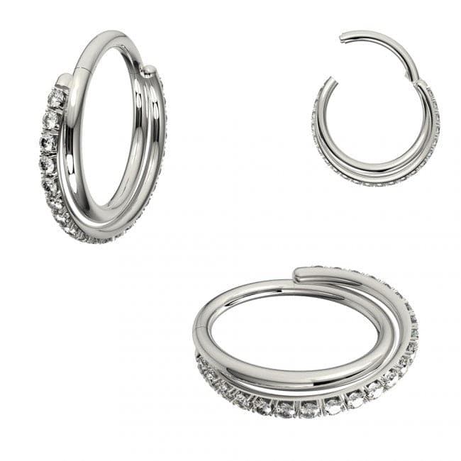 316L Surgical Steel Jewelled Double Row Twist Hinged Segment Clicker Ring - Monster Piercing