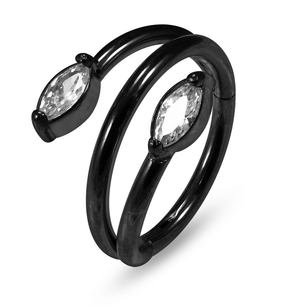 316L Surgical Steel Twin Marquise Hinged Segment Clicker Ring - Monster Piercing