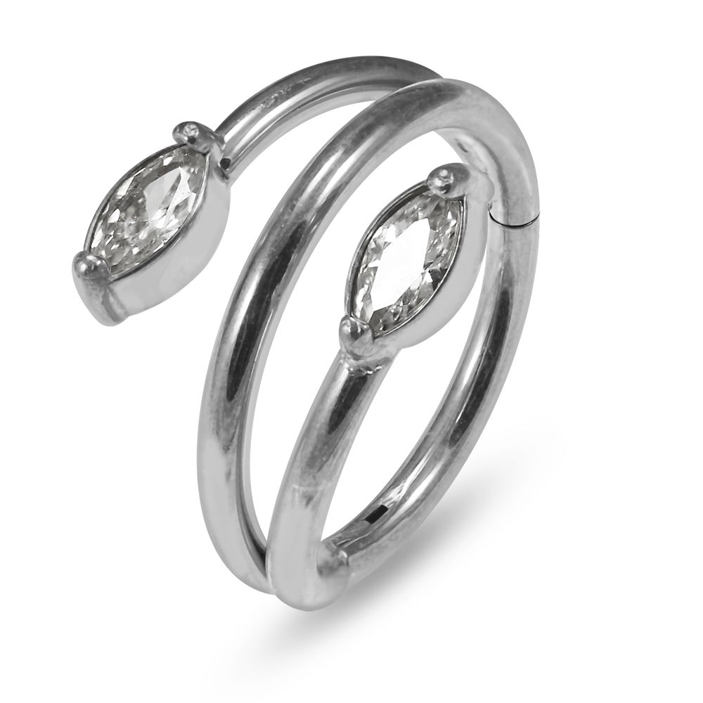 316L Surgical Steel Twin Marquise Hinged Segment Clicker Ring - Monster Piercing