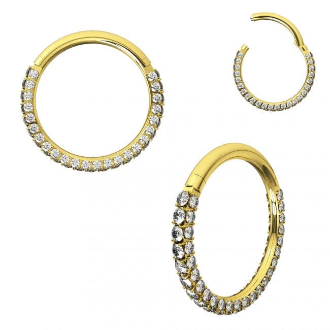316L Surgical Steel Double Jewelled Micro Setting CZ Stones Hinged Segment Clicker Ring - Monster Piercing