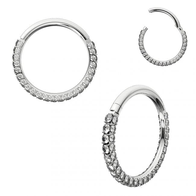 316L Surgical Steel Double Jewelled Micro Setting CZ Stones Hinged Segment Clicker Ring - Monster Piercing