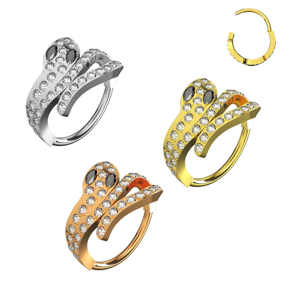 316L Surgical Steel CZ Jewelled Snake Hinged Segment Clicker - Monster Piercing