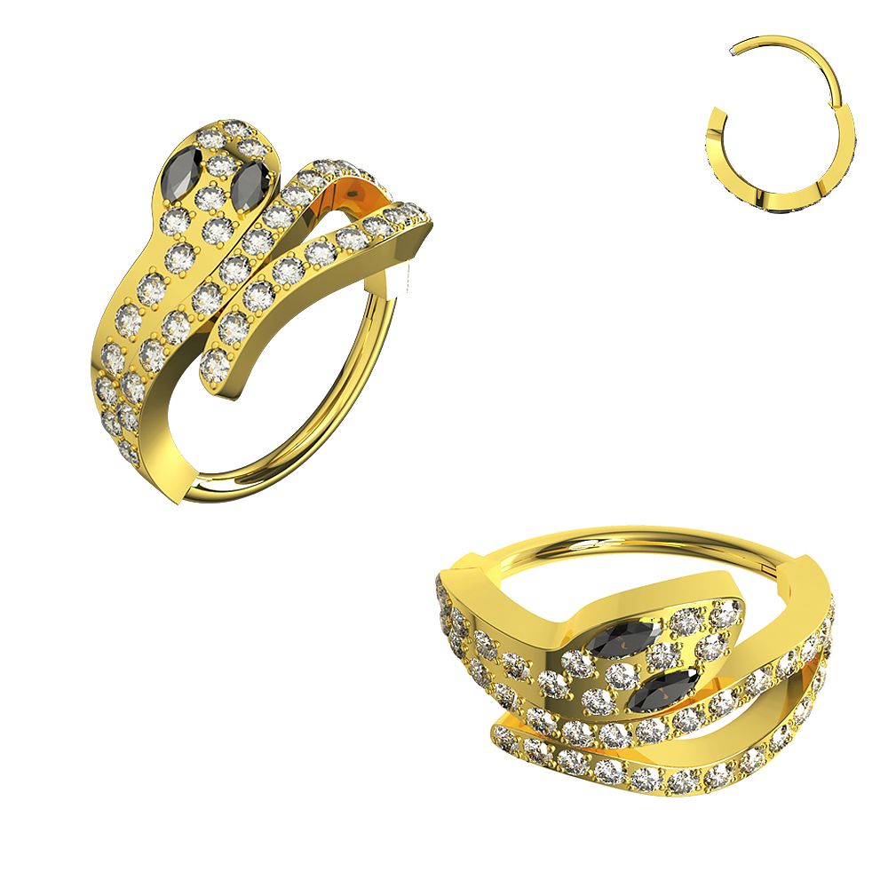 316L Surgical Steel CZ Jewelled Snake Hinged Segment Clicker - Monster Piercing