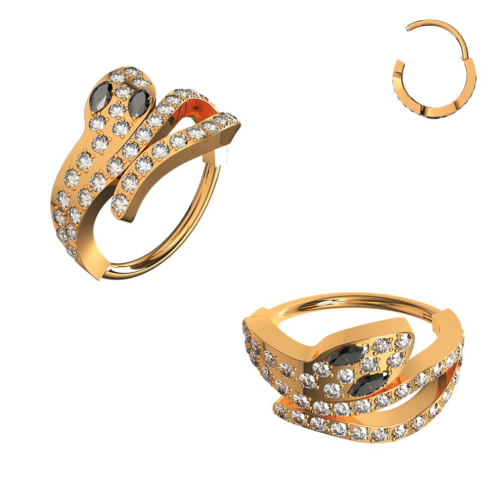 316L Surgical Steel CZ Jewelled Snake Hinged Segment Clicker - Monster Piercing