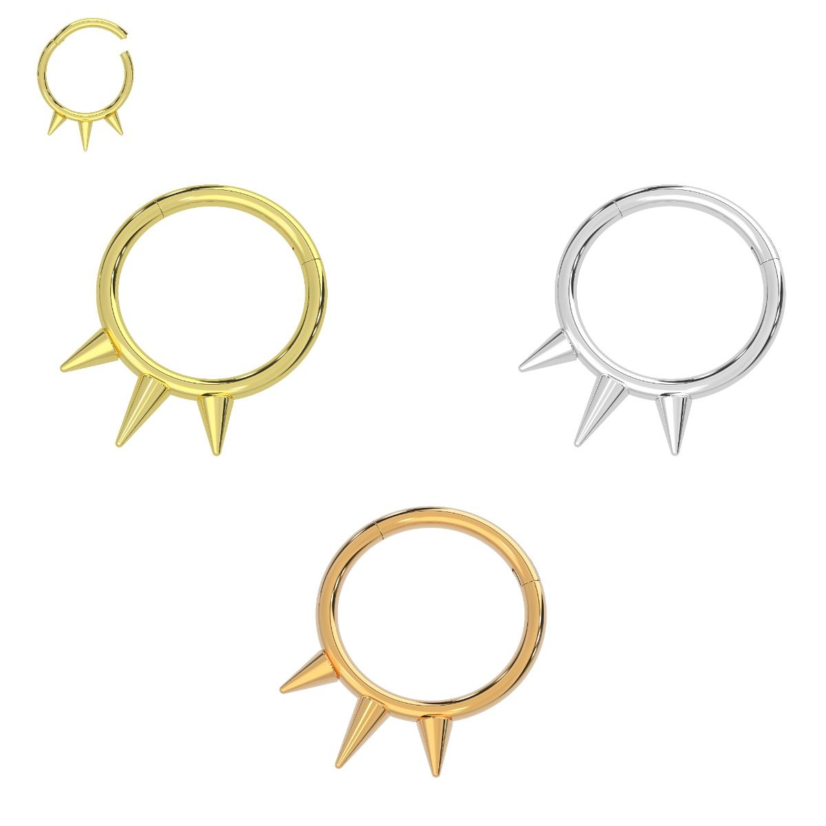 316L Surgical Steel Triple Spikes Hinged Septum Clicker Ring - Monster Piercing