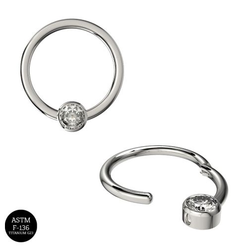 G23 Titanium CZ Jewelled Hinged Segment Clicker Ring - Monster Piercing