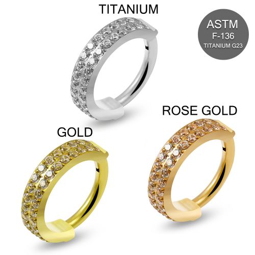 G23 Titanium Double Row CZ Jewelled Hinged Clicker Segment Ring - Monster Piercing