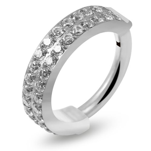 G23 Titanium Double Row CZ Jewelled Hinged Clicker Segment Ring - Monster Piercing