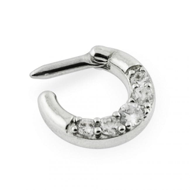 316L Surgical Steel Five Pronged Clear CZs Septum Clicker Ring - Monster Piercing