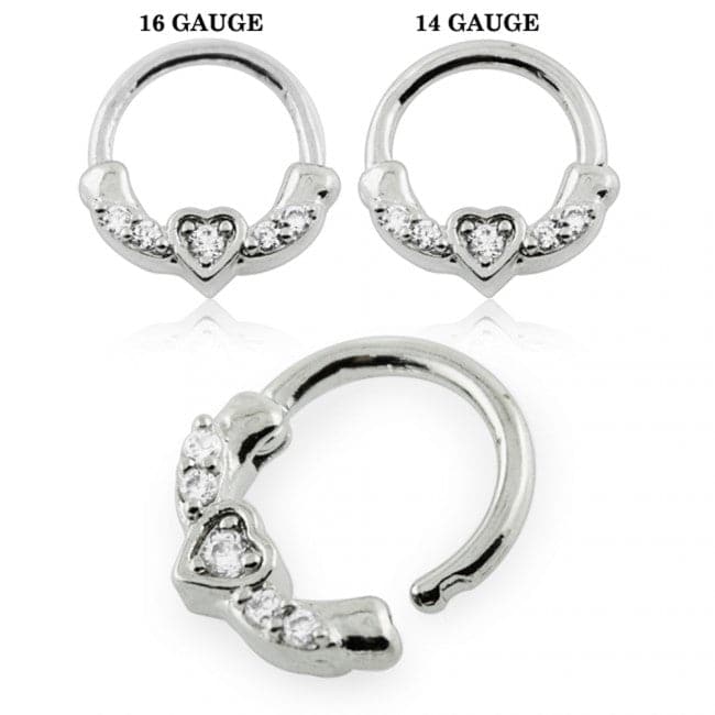 316L Surgical Steel Heart Pronged Crystal CZs Septum Clicker - Monster Piercing