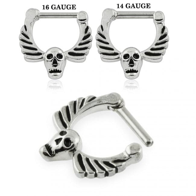 316L Surgical Steel Skull & Angel Wings Septum Clicker - Monster Piercing