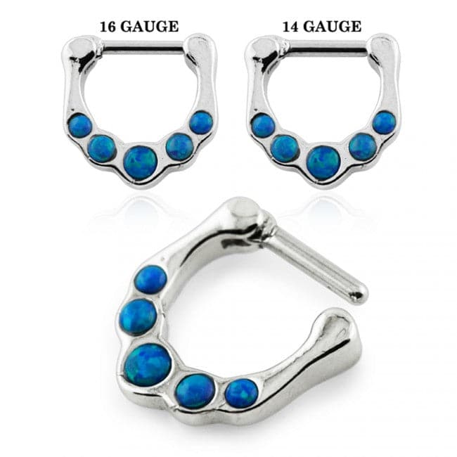 316L Surgical Steel Synthetic Dark Blue Opal Septum Clicker Ring - Monster Piercing