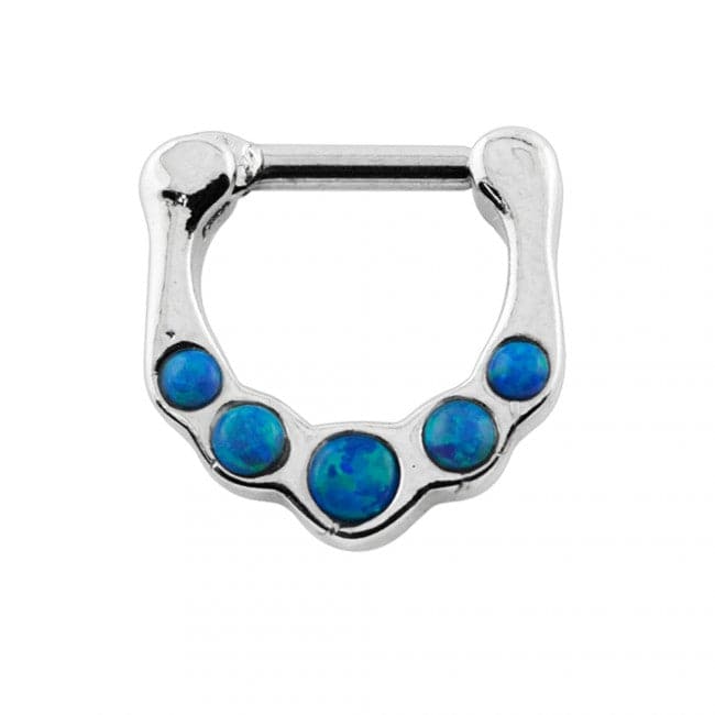 316L Surgical Steel Synthetic Dark Blue Opal Septum Clicker Ring - Monster Piercing
