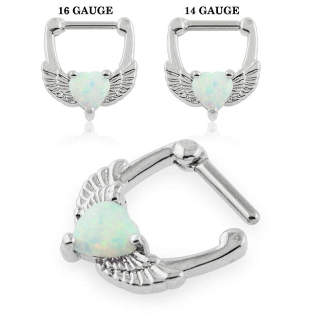 Synthetic White Opal Heart Septum Clicker Ring - Monster Piercing