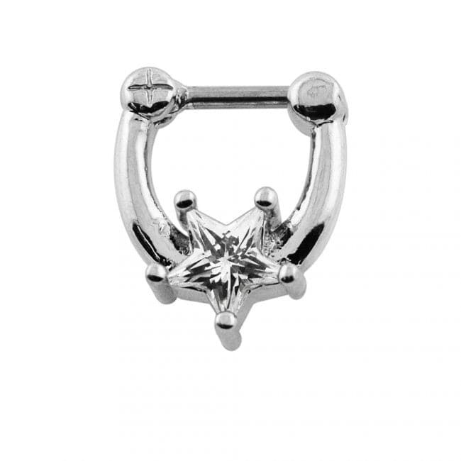 316L Surgical Steel & Star Cubic Zirconia Septum Clicker Ring - Monster Piercing