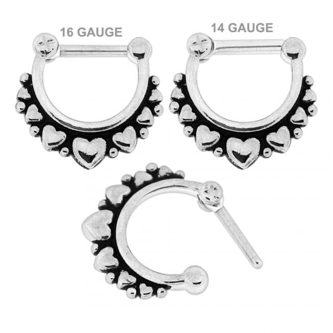 316L Surgical Steel Multi-Hearts Paved Septum Clicker Ring - Monster Piercing