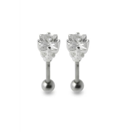 925 Sterling Silver Jewelled Square Ear Stud - Monster Piercing